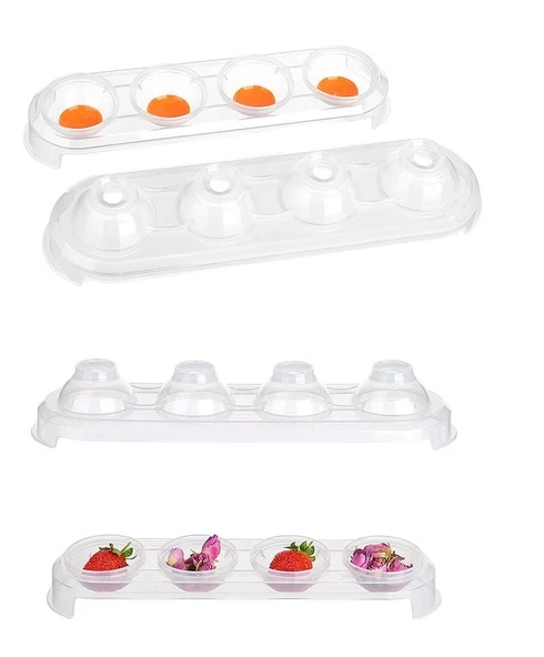 Periboia Silikon Tabanlı 4 Bölmeli Şeffaf Buz Kalıbı Yuvarlak Buzluk - Resim 4