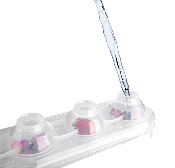 Periboia Silikon Tabanlı 4 Bölmeli Şeffaf Buz Kalıbı Yuvarlak Buzluk - Resim 5