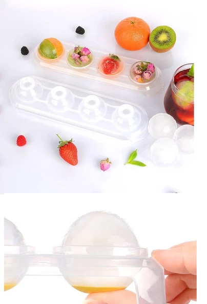 Periboia Silikon Tabanlı 4 Bölmeli Şeffaf Buz Kalıbı Yuvarlak Buzluk - Resim 3