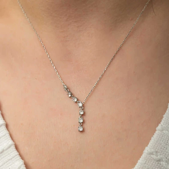 Lucky Life Gumush Gümüş Zirkon Sıra Taşlı Kadın Kolye - 2