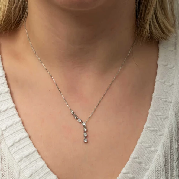 Lucky Life Gumush Gümüş Zirkon Sıra Taşlı Kadın Kolye - 6