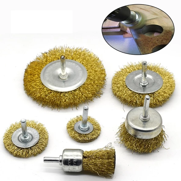 Periboia 6 Parça Matkap Ucuna Takılan Pimli Tel Fırça Seti -Pas Yağ Kir Boya Yapışkan Çözücü Fırça - 5