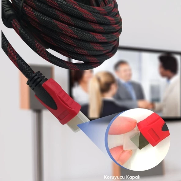 Periboia 10 Mt HDMI Kablosu Örgülü Full HD Görüntü Aktarma Kablosu -Bilgisayar Uydu Görüntü Ses - 3