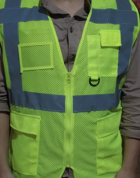 Periboia Fileli Cepli Reflektörlü İkaz Yeleği - Mühendis ( XXL beden) - Sarı - 2