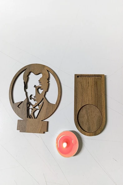 Periboia Mustafa Kemal ATATÜRK Figür Kahverengi Ahşap Gölge Mumluk Projeksiyon Biblo – Mum Hediyeli MKA2 - Resim 4