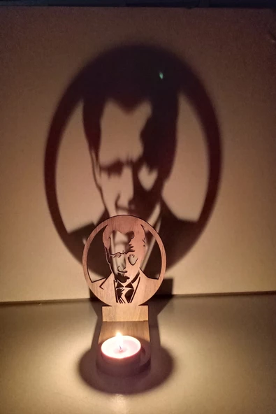 Periboia Mustafa Kemal ATATÜRK Figür Kahverengi Ahşap Gölge Mumluk Projeksiyon Biblo – Mum Hediyeli MKA2 - Resim 5