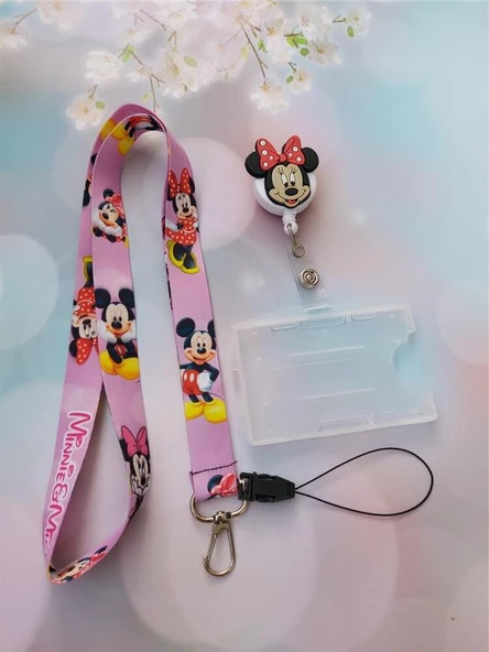 Minnie Kart Askısı ve Silikon Yoyo Yaka Kartlığı Yatay Dikey Kart Koruyucu