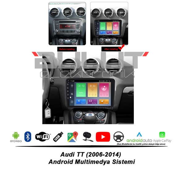 Audi TT Android Multimedya Sistemi (2006-2014) 2 GB Ram 32 GB Hafıza 4 Çekirdek İphone CarPlay Android Auto Navigatör - 7