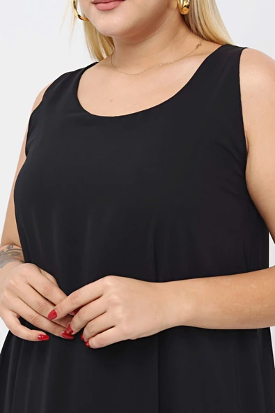 Büyük Beden Kadın Rahat Kesim Şifon Abiye KL7019 Siyah - 8