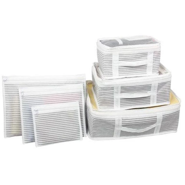 Periboia Bavul İçi Düzenleyici Valiz  Organizer 6 lı Set - Çizgili - 4