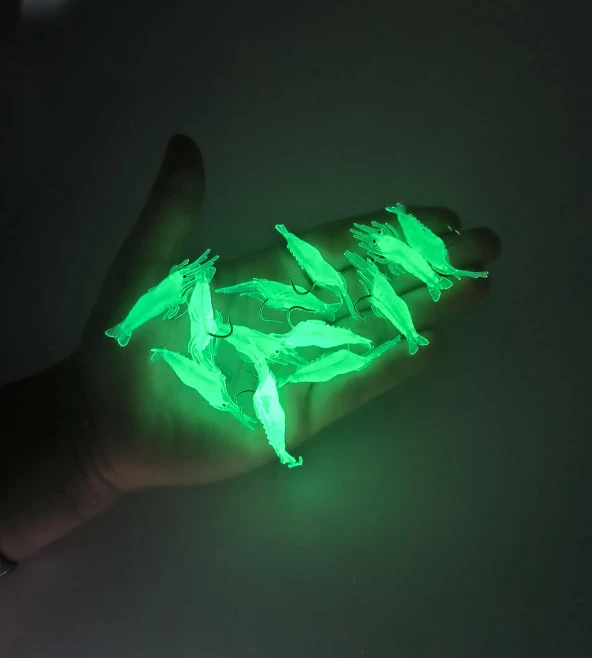 Valkyrie 12 Adet Fosforlu Kancalı Silikon Karides Olta Yem Sahte Yapay İğneli Balık Yemi Beyaz - 2