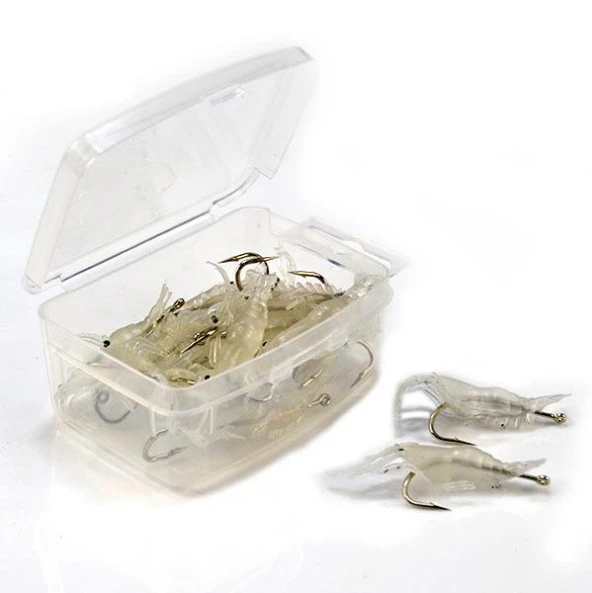 Valkyrie 12 Adet Fosforlu Kancalı Silikon Karides Olta Yem Sahte Yapay İğneli Balık Yemi Beyaz - 3