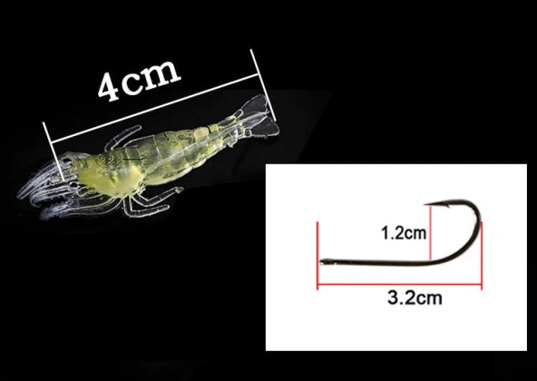 Valkyrie 12 Adet Fosforlu Kancalı Silikon Karides Olta Yem Sahte Yapay İğneli Balık Yemi Beyaz - 4