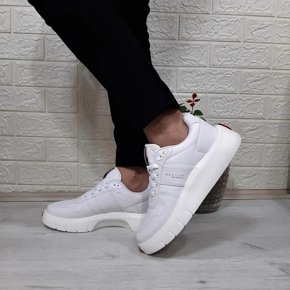 Bestof 544 Beyaz Fuspetli Kalın Tabanlı Spor Ayakkabı - 6