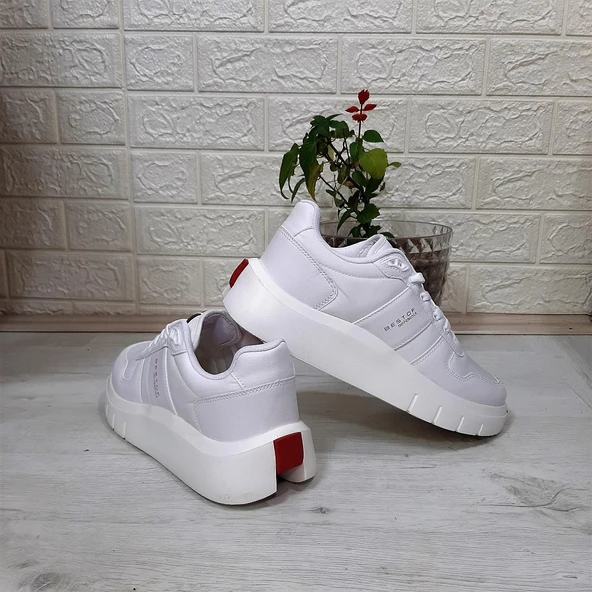 Bestof 544 Beyaz Fuspetli Kalın Tabanlı Spor Ayakkabı - 8