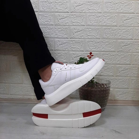 Bestof 544 Beyaz Fuspetli Kalın Tabanlı Spor Ayakkabı - 2