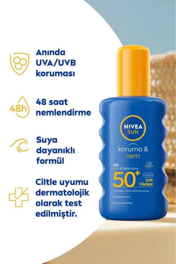 Nivea Güneş Koruyucu Ve Nemlendirici Sprey 200ml, Spf50, Suya Dayanıklı, Uva/uvb Koruması