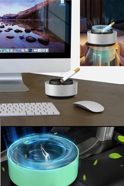 Periboia Dumanı İçine Çeken Kül Tablası Koku Duman Önleyici Fanlı Kokusuz Pilli Ev Araba Küllüğü - 3