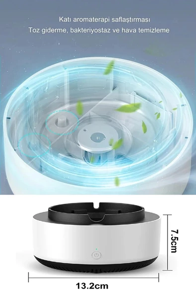 Periboia Dumanı İçine Çeken Kül Tablası Koku Duman Önleyici Fanlı Kokusuz Pilli Ev Araba Küllüğü - 4