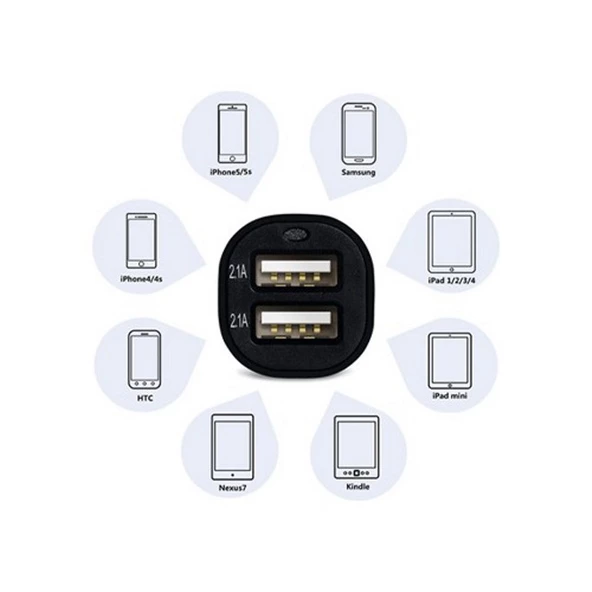 Periboia Çift USB Girişli 2.1 AMP Araç Çakmak Soketi - 3