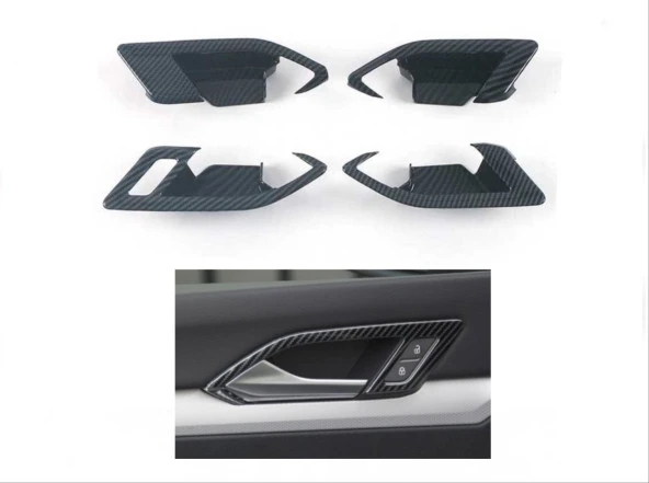 GOLF 8 IÇIN UYUMLU IC KAPI ACMA KOLU KAPLAMA - KARBON - Resim 6