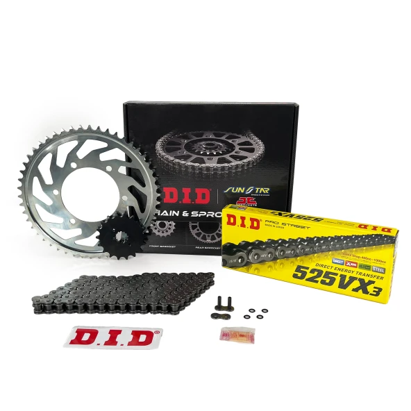 ZİNCİR DİŞLİ SETİ DUCATI PANIGALE (1199 cc) (2012-2015) / DUCATI / PANIGALE / 1199cc / ZİNCİR: DID-525VX3 (Çelik)-104 / ÖN DİŞLİ :  JT (15T)  / ARKA DİŞLİ: SUNSTAR (39T) / 2012-2013-2014-2015