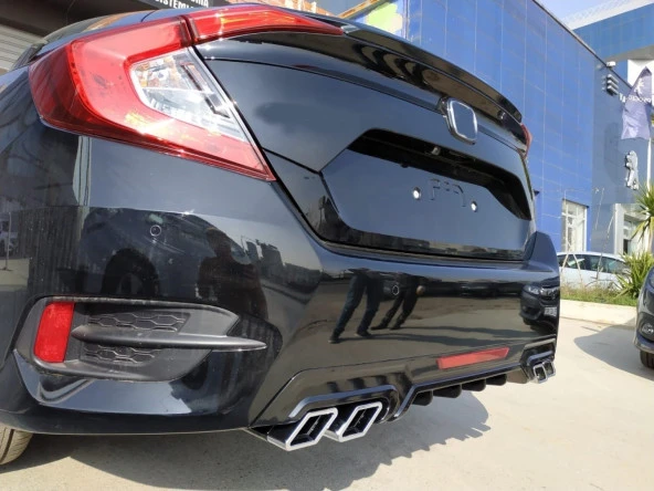 CIVIC FC5 2016-2021 IÇIN UYUMLU DIFÜZÖR KARE EGZOZ  PIANO BLACK - 4