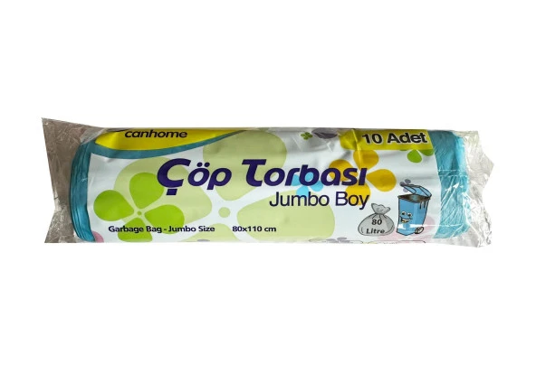 Canhome Jumbo Boy - Mavi - 210 Gr. - 80x110 Cm. - 80 Litre Çöp Torbası Poşeti - 10 Adetlik 1 Rulo