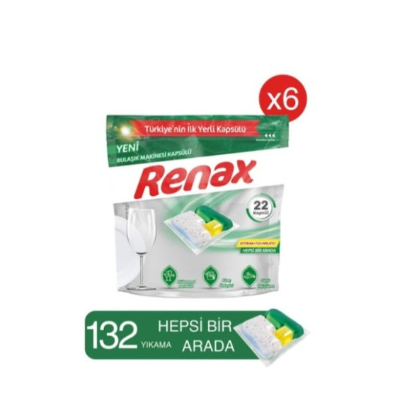 Renax Hepsi Bir Arada Bulaşık Makinesi Deterjanı 6 x 22 Tablet