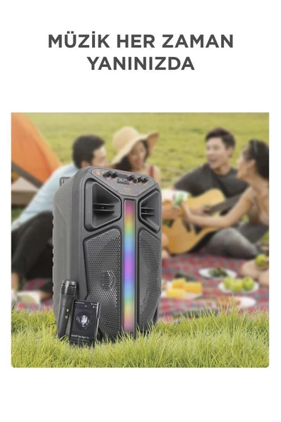 Torima GTS-1846 Işıklı Mikrofonlu Kumandalı Tekerlekli Bluetooth Hoparlör Siyah - Resim 5