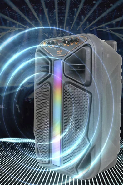 Torima GTS-1846 Işıklı Mikrofonlu Kumandalı Tekerlekli Bluetooth Hoparlör Siyah - Resim 3