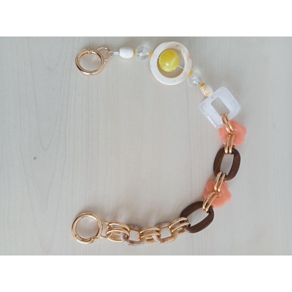 Renkli, Uçları Yaylı Halkalı Akrilik Boncuklu Çanta Sapı