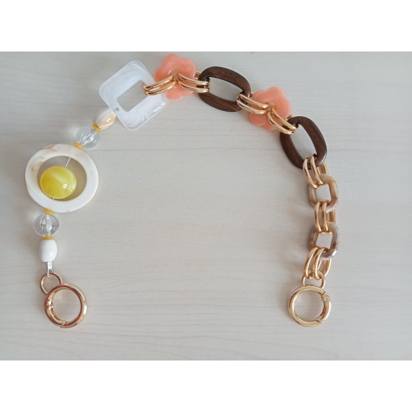 Renkli, Uçları Yaylı Halkalı Akrilik Boncuklu Çanta Sapı - 2