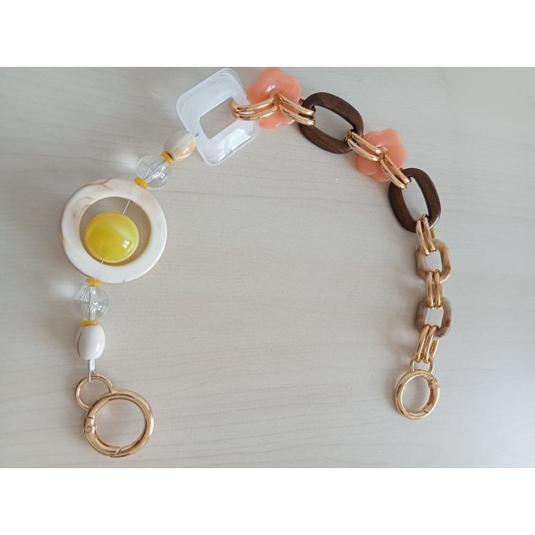 Renkli, Uçları Yaylı Halkalı Akrilik Boncuklu Çanta Sapı - 3