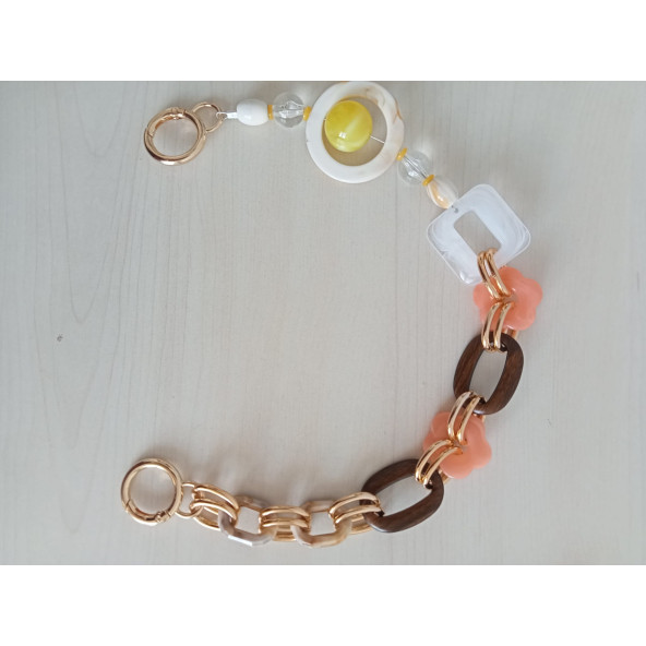 Renkli, Uçları Yaylı Halkalı Akrilik Boncuklu Çanta Sapı - 4