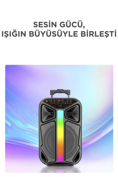 Torima GTS-1846 Işıklı Mikrofonlu Kumandalı Tekerlekli Bluetooth Hoparlör Siyah - Resim 2