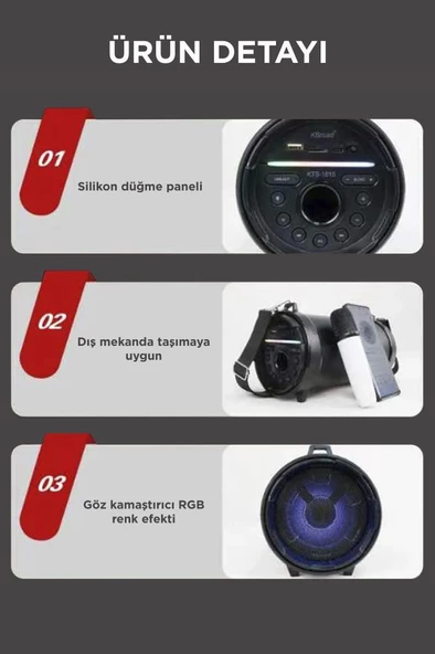 Torima KTS-1815 Karaoke Mikrofonlu Bluetooth Hoparlör Siyah - 4