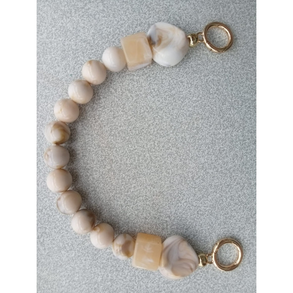 Yuvarlak Akrilik Boncuklı Pastel  Renkli  Çanta Sapı