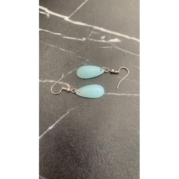 Parlak Buz Mavi Renkli Simli Sedefli Gümüş Aksesuarlı Damla Şekilli Sallantılı El Yapımı Epoksi Küpe - Resim 4