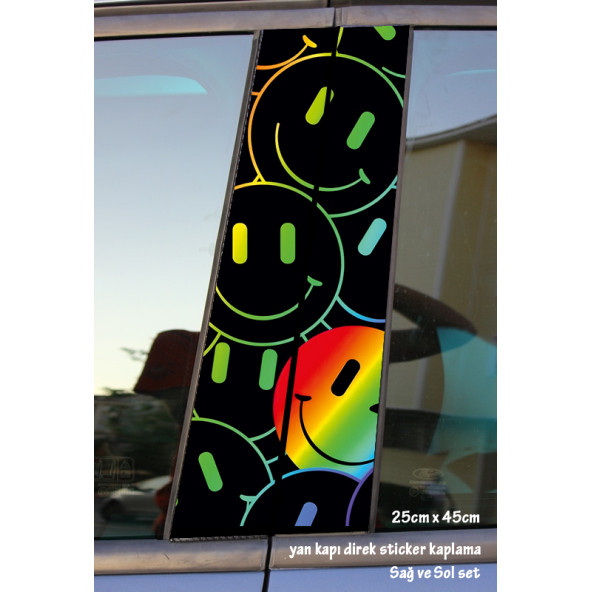 gülen yüz suratlı yan kapı direk kaplama folyosu - 2 adet sol sağ sticker set  ölçü : 25cm x 45cm