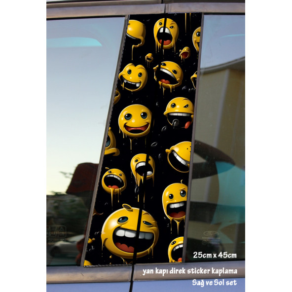 gülen surat - yan kapı direk kaplama folyosu - 2 adet sol sağ sticker set