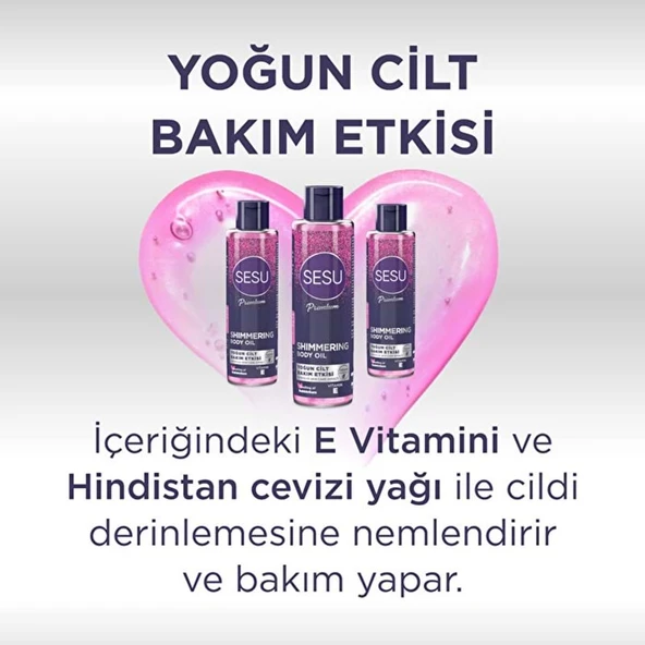 Sesu Vücut Losyonu 175ML/Vücut Peelingi 250ML/Simli Cilt Bakım Yağı 150ML Karma (3 Lü Set) - Resim 3