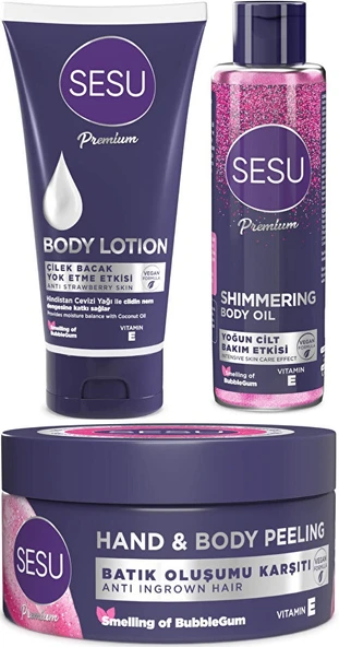 Sesu Vücut Losyonu 175ML/Vücut Peelingi 250ML/Simli Cilt Bakım Yağı 150ML Karma (3 Lü Set)