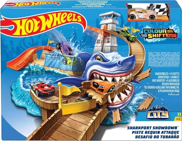 Hot Wheels Renk Değiştiren Araçlar Sharky Oyun Seti - Köpek Balığı Temalı, Havuz, Su Tankı ve 1 Adet Araba Dahil - BGK04 - 6