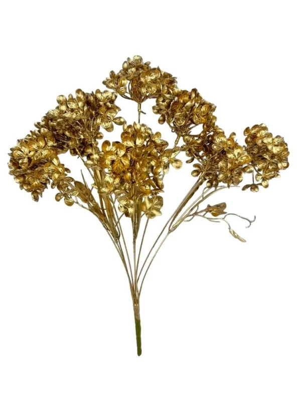 Nettenevime Yapay Çiçek Altın Gold Ortanca Demet Garnitür Dekoratif Yapay Çiçek - Resim 2