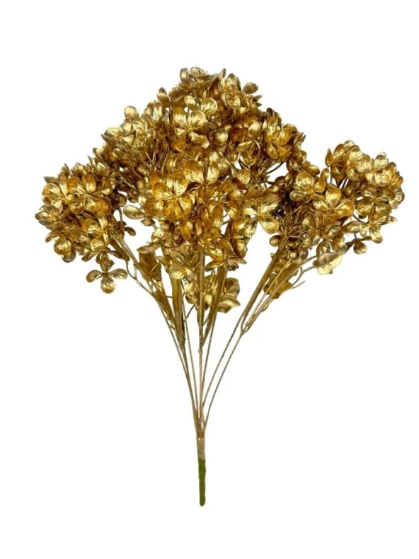 Nettenevime Yapay Çiçek Altın Gold Ortanca Demet Garnitür Dekoratif Yapay Çiçek - Resim 3