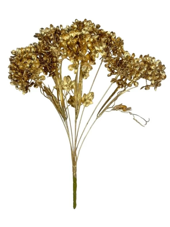 Nettenevime Yapay Çiçek Altın Gold Ortanca Demet Garnitür Dekoratif Yapay Çiçek - Resim 5