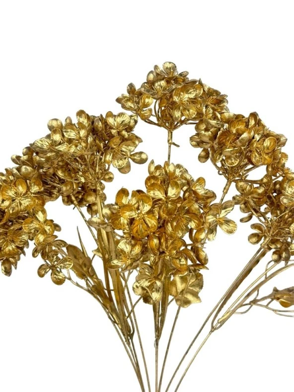 Nettenevime Yapay Çiçek Altın Gold Ortanca Demet Garnitür Dekoratif Yapay Çiçek - Resim 6