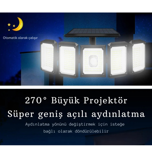 TechTic 300LED Solar Güneş Enerjili Bahçe Duvar Lambası Kumandalı Sensörlü 3 Modlu Geniş Açılı Lamba - 2
