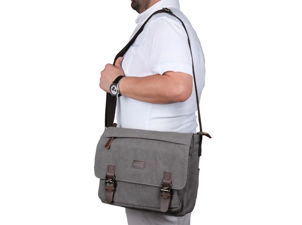 Bagacar Orjinal Kanvas Kumaş Laptop Bölmeli Unisex Çapraz Çanta Bej - 3